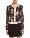 Amalia Floral-Print Long-Sleeve Cropped Blouse, Multi Colors