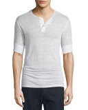 Short-Sleeve Linen Henley Shirt, Linen White