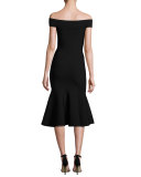 Off-the-Shoulder Mermaid Midi Dress, Black