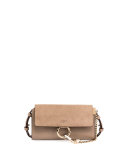 Faye Suede/Leather Wallet-on-a-Strap, Gray