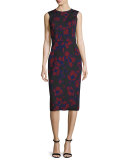 Sleeveless Poppy-Print Sheath Dress