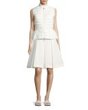 Valensole Lace-Trim Peplum Puffer Vest, White