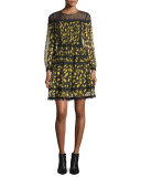 Jamie Lace-Yoke Printed Chiffon Dress