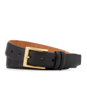 Basic Leather Belt with Interchangeable Buckles, Black
