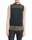 Vivienne Paneled Colorblock Tank, Black/Green/Navy