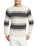 Silk-Blend Striped Fisherman Sweater, Ivory