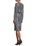 Long-Sleeve Leopard-Print Silk Dress