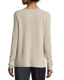 Ribbed Wool/Cashmere-Blend V-Neck Sweater, Light Heather Marzipan