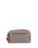 Leather & Wool-Cashmere Travel Toiletry Bag, Tan/Gray