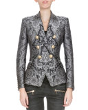 Double-Breasted Paisley Blazer, Black/Gray