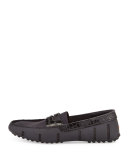 Rubber Penny Loafer with Faux-Croc Trim, Black