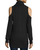 Cold-Shoulder Turtleneck Pullover Sweater, Black