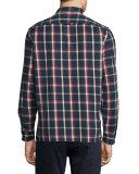 Plaid Flannel Military Shirt, Blue/Red