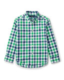 Long-Sleeve Check Sport Shirt, Green, Size 5-7