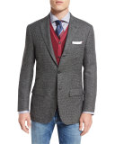 Check Three-Button Cashmere Sport Coat, White/Black