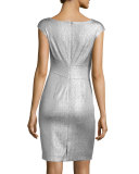 Cap-Sleeve Metallic Cocktail Dress 