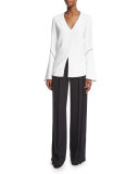 Bell-Sleeve Split-Hem Blouse, White