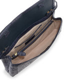 Gotham Crocodile Flap Clutch Bag, Navy Matte