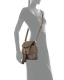 Polly Leather Flap Bucket Bag, Taupe 