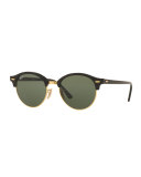 Round Monochromatic Clubmaster® Sunglasses, Black/Green