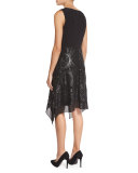 Nikkole Laser-Cut Leather Handkerchief-Hem Dress, Black