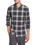 Plaid Linen-Blend Long-Sleeve Sport Shirt