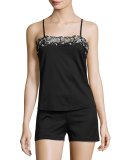 Liaison Lace-Trim Shortie Pajama Set, Black