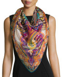 Bombay Metallic Paisley Silk-Blend Scarf, White/Multicolor