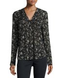 Vintage Bloom Silk Blouse, Black/Multicolor