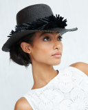 Brigette Straw Boater Hat, Black