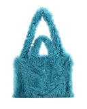 Shearling Fold Shopper Tote Bag, Blue