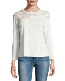 Arella Lace Jersey Long-Sleeve Top, White