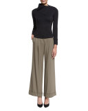 Pleated-Front Wide-Leg Pants, Mud