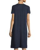 Short-Sleeve Round-Neck Pocket Dress, Petite 