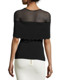 Scalloped Cape Ponte Illusion Top, Onyx