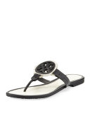 Miller Fringe Flat Leather Logo Sandal, Black/White