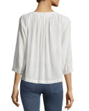 Bordeaux Lace-Up 3/4-Sleeve Top, Natural
