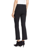 Cropped Flare Stretch Trousers, Black