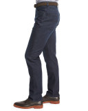 Cotton-Silk Five-Pocket Denim Jeans, Dark Indigo