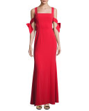 Sleeveless Stretch Crepe Gown, Red