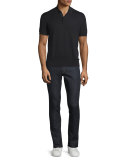 Cotton/Silk Short-Sleeve Polo Shirt, Black