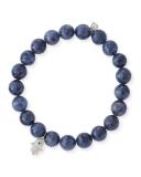 7mm Beaded Indigo Sapphire Bracelet with Diamond Hamsa Charm
