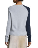 Bicolor Ribbed Raglan Sweater, Dark Gray Melange