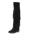 Pendra Fringe Knee Boot, Black