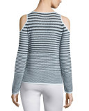 Quinn Striped Cold-Shoulder Sweater, White/Black