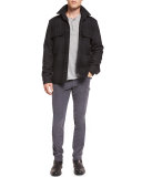 Plaid Wool-Blend Military Shirt Jacket, Black/Gray