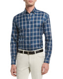 Plaid Long-Sleeve Sport Shirt, Teal