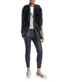 Reversible Zip-Front Fur Vest, Navy