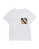 Check-Pocket Crewneck Tee, White, 6Y-10Y