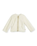 Faux-Fur Zip-Front Jacket, White, Size 4-8